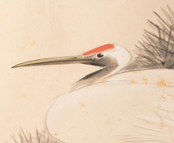 early 20th century meiji to early showa era japanese watercolor painting red crowned crane and the pine tree 1828