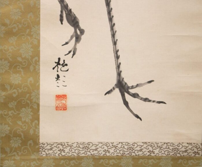 early 20th century meiji to early showa era monochrome watercolor scroll painting red crowned crane 4139