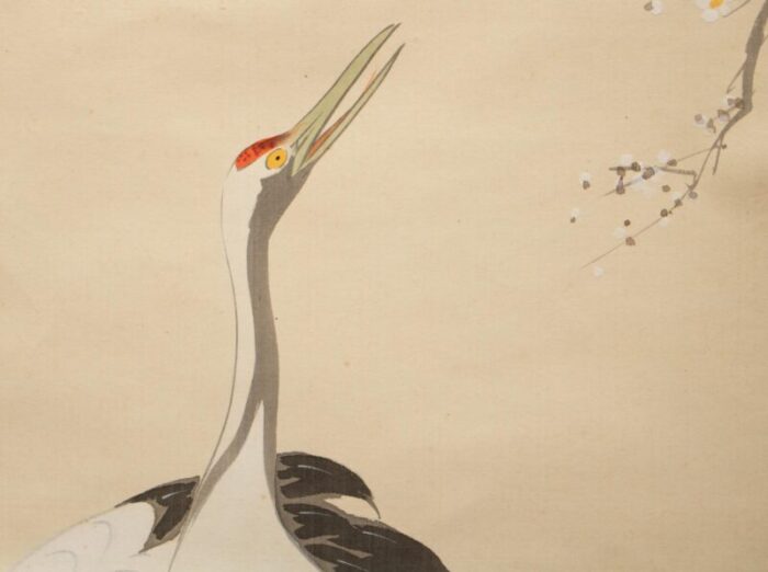 early 20th century meiji to showa era japanese watercolor silk scroll sunrise with cranes 4672