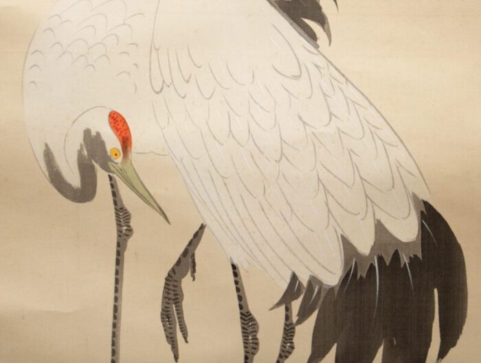 early 20th century meiji to showa era japanese watercolor silk scroll sunrise with cranes 7771