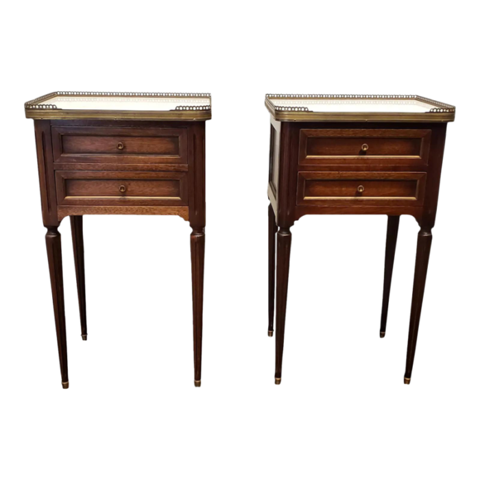 early 20th french louis xvi style mahogany marble top nightstands 1869