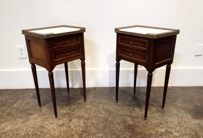 early 20th french louis xvi style mahogany marble top nightstands 1983