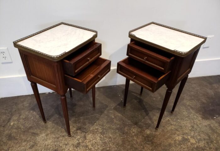 early 20th french louis xvi style mahogany marble top nightstands 3034