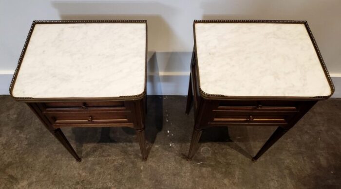 early 20th french louis xvi style mahogany marble top nightstands 5170