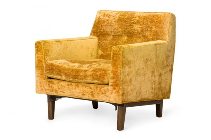 edward j wormley for dunbar american mid century crushed gold velour and walnut lounge armchair 0924