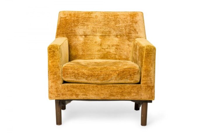 edward j wormley for dunbar american mid century crushed gold velour and walnut lounge armchair 6091