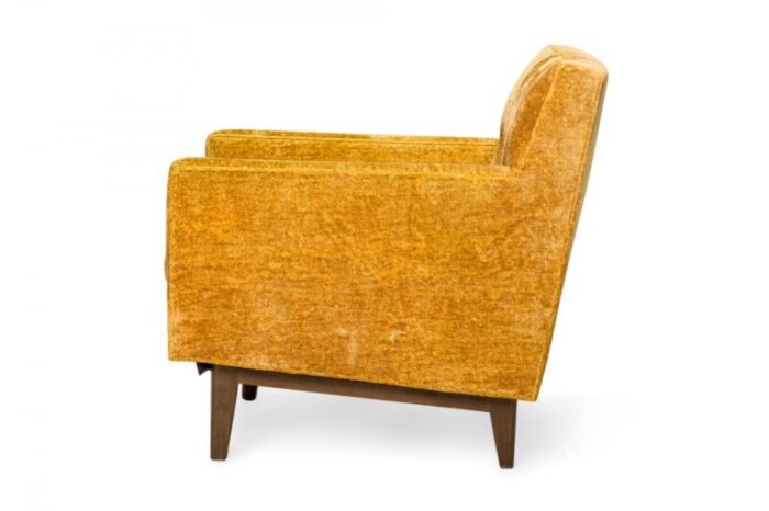 edward j wormley for dunbar american mid century crushed gold velour and walnut lounge armchair 7112