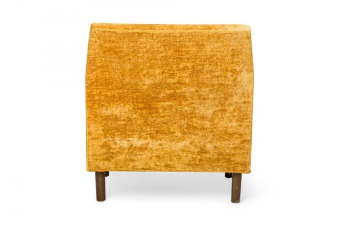 edward j wormley for dunbar american mid century crushed gold velour and walnut lounge armchair 9209