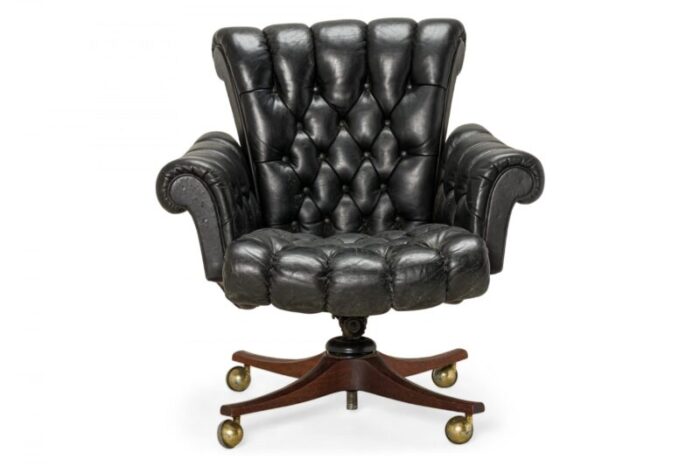 edward j wormley for dunbar american mid century in clover tufted black leather office chair 1175