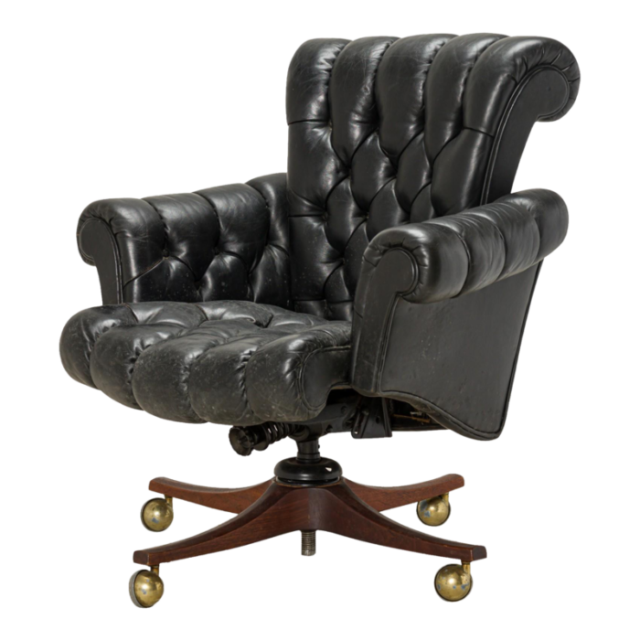 edward j wormley for dunbar american mid century in clover tufted black leather office chair 6717