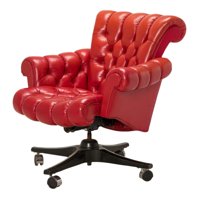 edward j wormley for dunbar american mid century in clover tufted red leather rolling office chair 3489