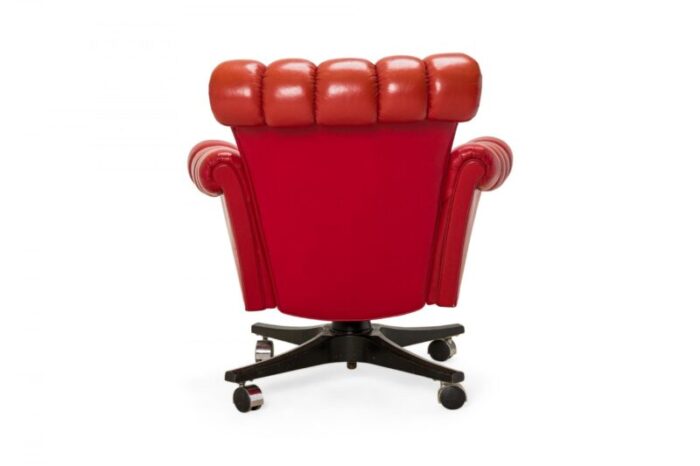 edward j wormley for dunbar american mid century in clover tufted red leather rolling office chair 6050