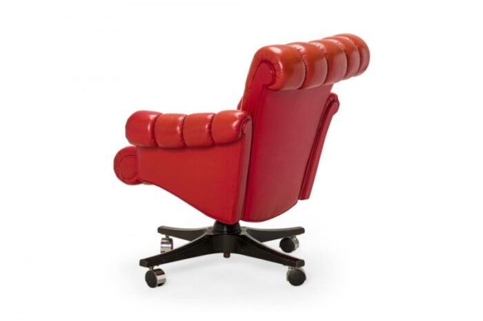 edward j wormley for dunbar american mid century in clover tufted red leather rolling office chair 9362