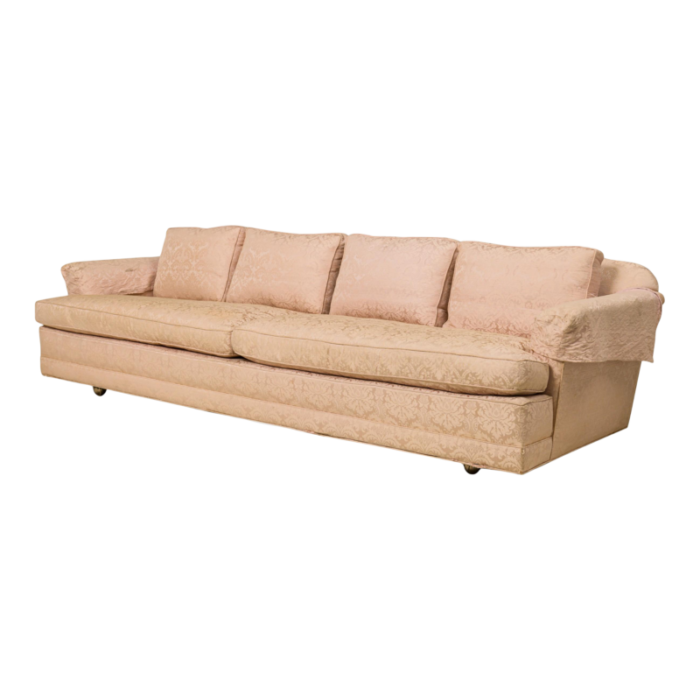 edward j wormley for dunbar american mid century rose pink fabric upholstered three seat sofa 2802