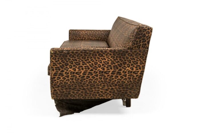 edward j wormley for dunbar american mid century vinyl leopard print upholstered three seat sofa 0970