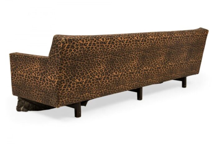 edward j wormley for dunbar american mid century vinyl leopard print upholstered three seat sofa 4466