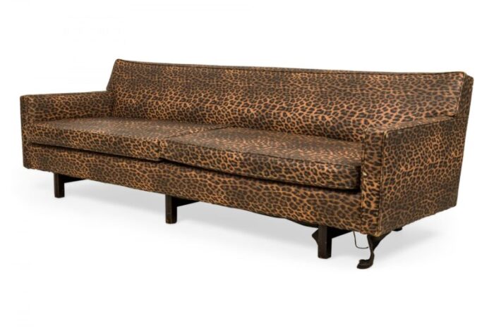 edward j wormley for dunbar american mid century vinyl leopard print upholstered three seat sofa 9336