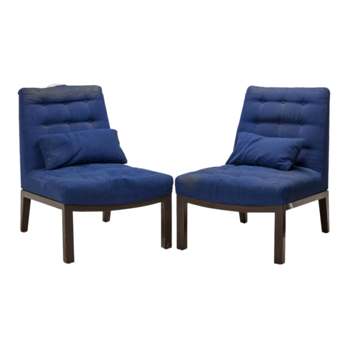 edward wormley for dunbar american mid century dark blue upholstered slipper side chairs a pair 1573