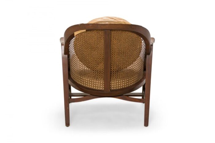 edward wormley for dunbar american mid century walnut cane and tan leather janus lounge armchair 4281