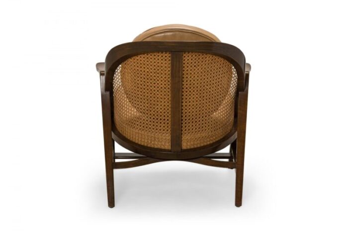 edward wormley for dunbar american mid century walnut cane and tan leather janus lounge armchair 7670