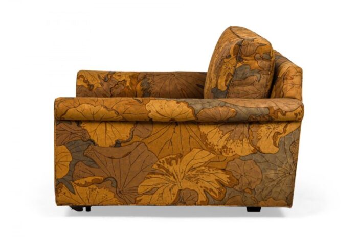 edward wormley for dunbar mid century big texan brown leaf pattern upholstered lounge armchair 0523