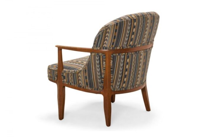 edward wormley for dunbar mid century blue striped upholstered walnut frame janus lounge armchair 0665