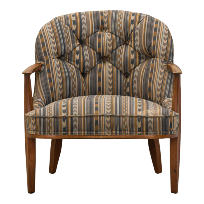 edward wormley for dunbar mid century blue striped upholstered walnut frame janus lounge armchair 7963