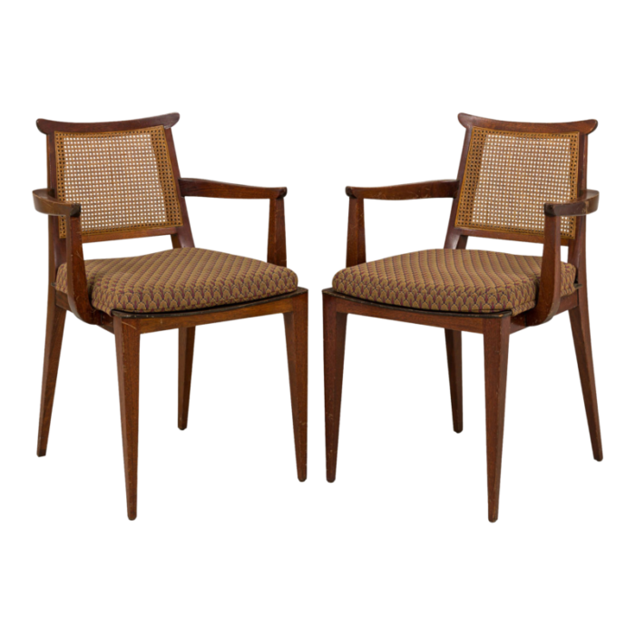 edward wormley for dunbar mid century pulled feather patterned upholstery wooden game chairs a pair 0267