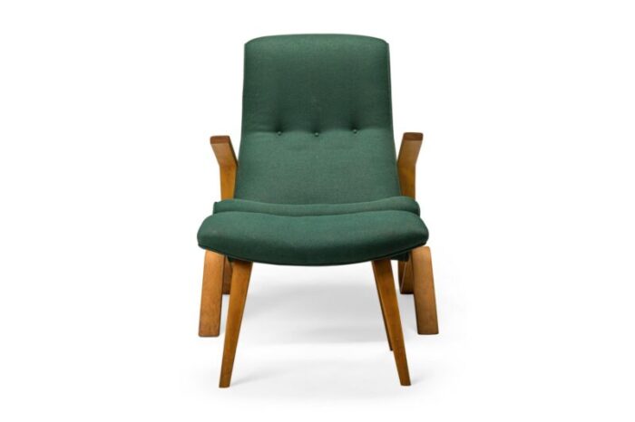 eero saarinen for knoll mid century green fabric upholstered grasshopper chair and footstool 2 pieces 9132