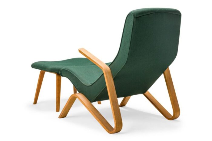 eero saarinen for knoll mid century green fabric upholstered grasshopper chair and footstool 2 pieces 9490