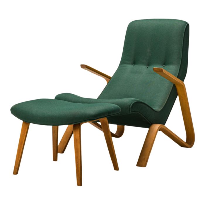 eero saarinen for knoll mid century green fabric upholstered grasshopper chair and footstool 2 pieces 9986