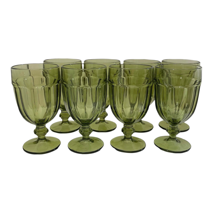 eight libbey duratuff gibraltar olive green 7 iced tea glasses usa 7814