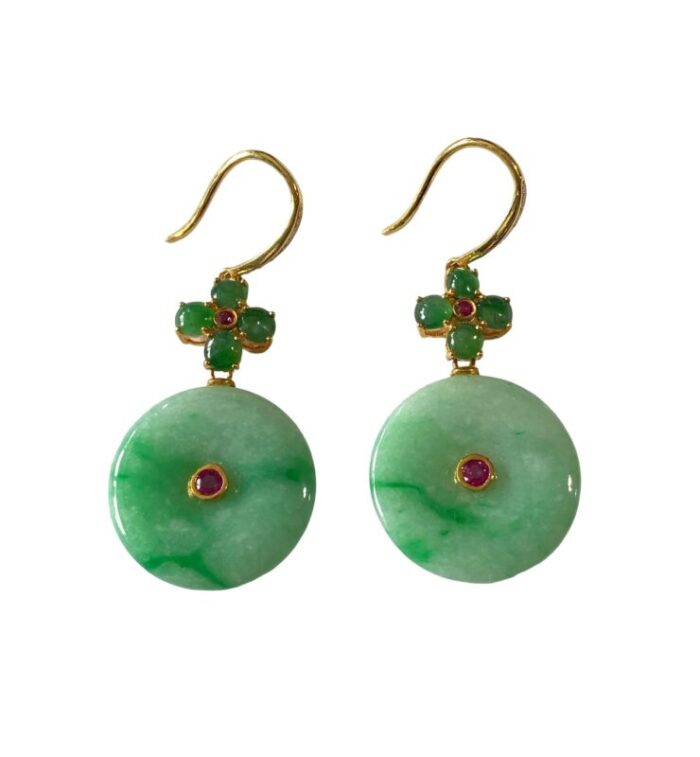 elegant 18k gold jadeite jade art deco earrings wruby diamond 0458