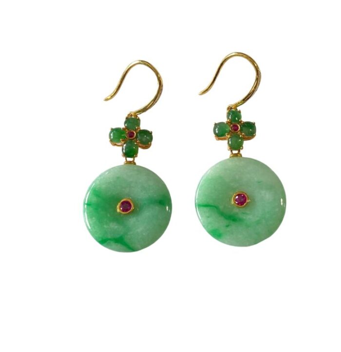 elegant 18k gold jadeite jade art deco earrings wruby diamond 1857