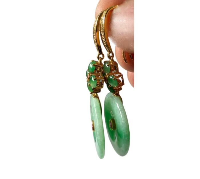 elegant 18k gold jadeite jade art deco earrings wruby diamond 2750