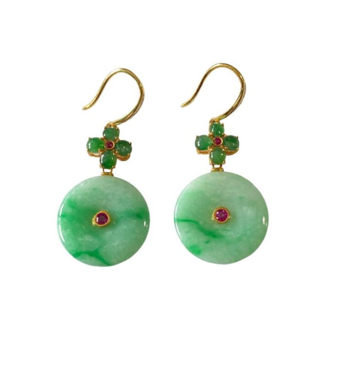 elegant 18k gold jadeite jade art deco earrings wruby diamond 3955