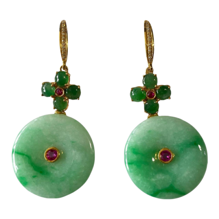 elegant 18k gold jadeite jade art deco earrings wruby diamond 6543