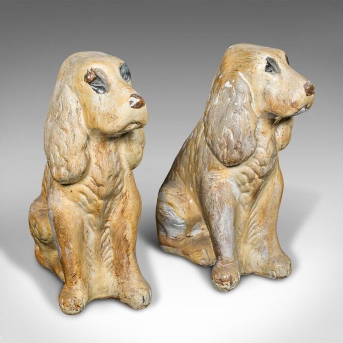 english cocker spaniel figures in plaster 1890s set of 2 1