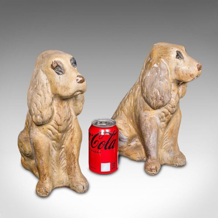 english cocker spaniel figures in plaster 1890s set of 2 12