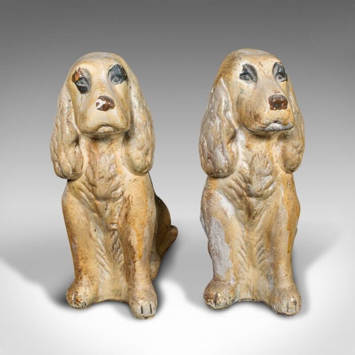 english cocker spaniel figures in plaster 1890s set of 2 2