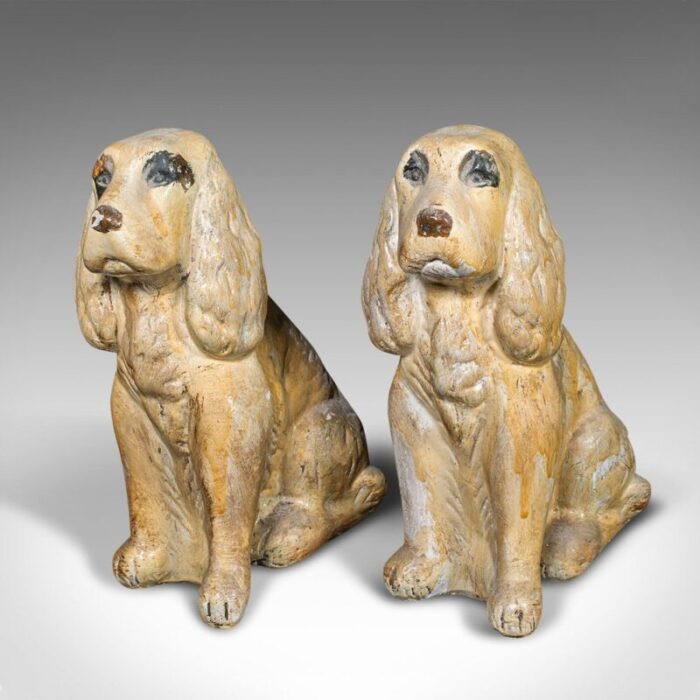 english cocker spaniel figures in plaster 1890s set of 2 3