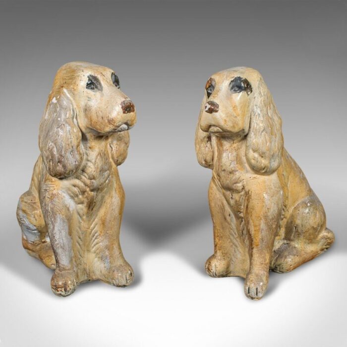 english cocker spaniel figures in plaster 1890s set of 2 4