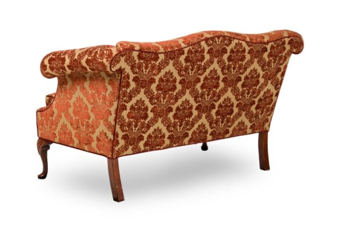 english georgian style red and gold damask loveseat 0111