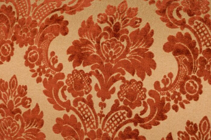 english georgian style red and gold damask loveseat 1341