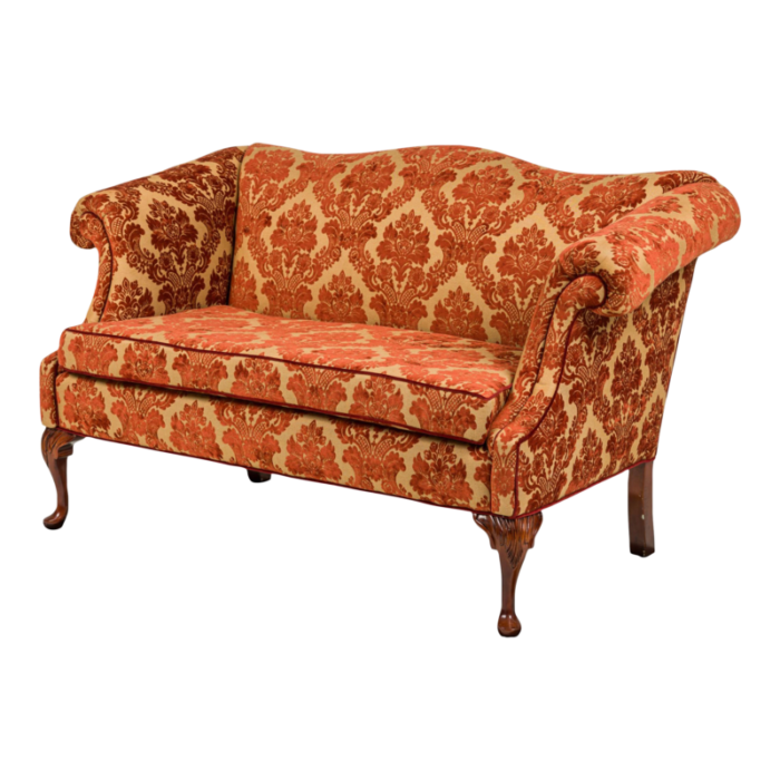 english georgian style red and gold damask loveseat 5727