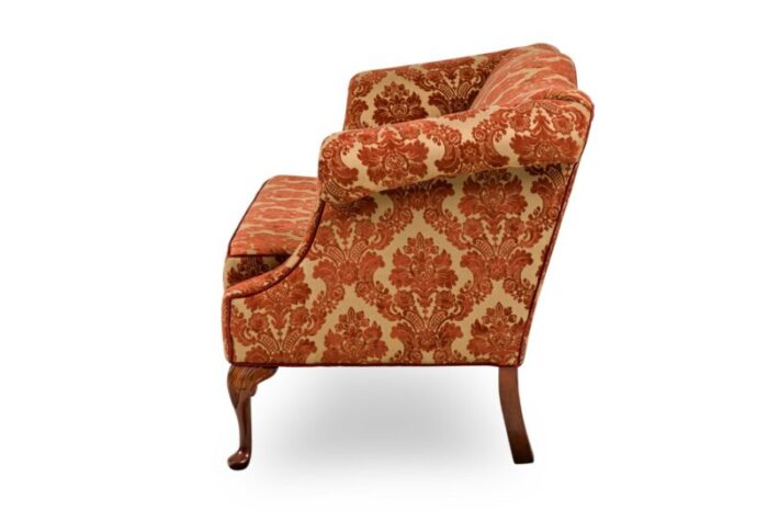 english georgian style red and gold damask loveseat 6921