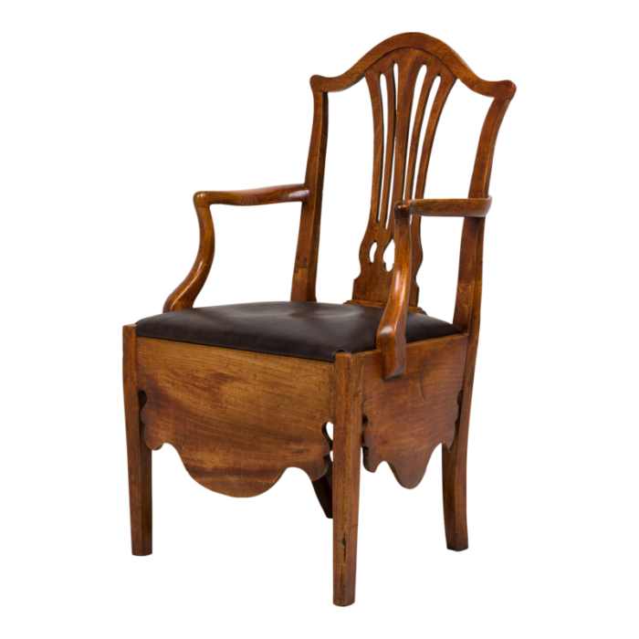 english hepplewhite elm wood leather seat commode armchair 9484