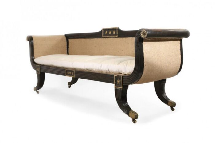 english regency ebonized and gilt star design sofa settee 8359