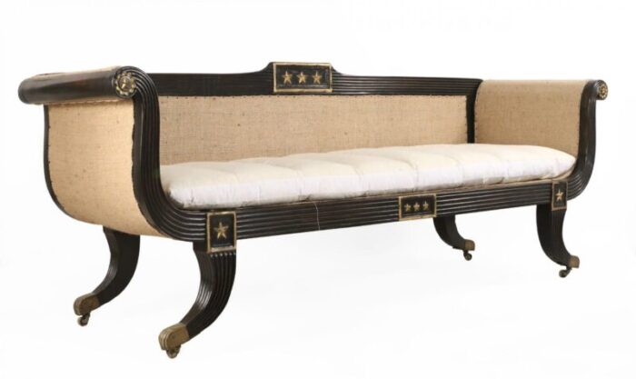 english regency ebonized and gilt star design sofa settee 9826