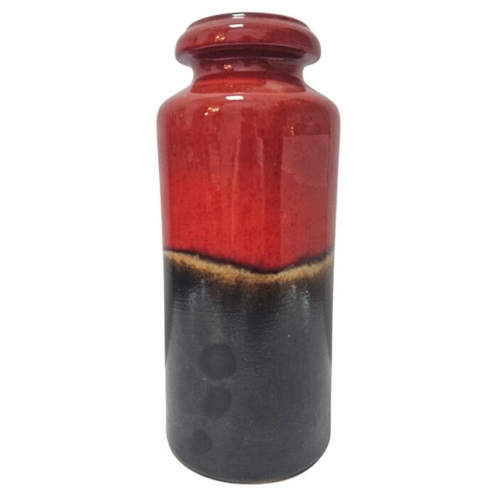 fat lava ceramic cylinder vase in red and brown attributed to scheurich germany 1960s 1